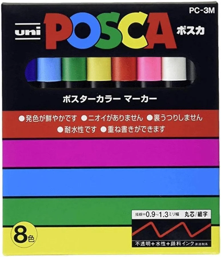Posca Paint Marker Pen - PC3M Fine Point 8 Pack